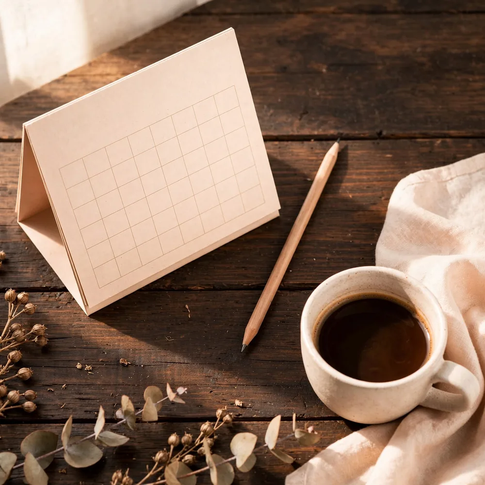A paper calendar on a desk
